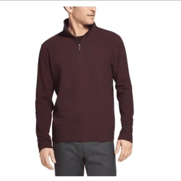 Van Heusen Flex Quarter Zip Pullover Size Medium Burgundy Sweater Long Sleeve - Picture 10 of 10